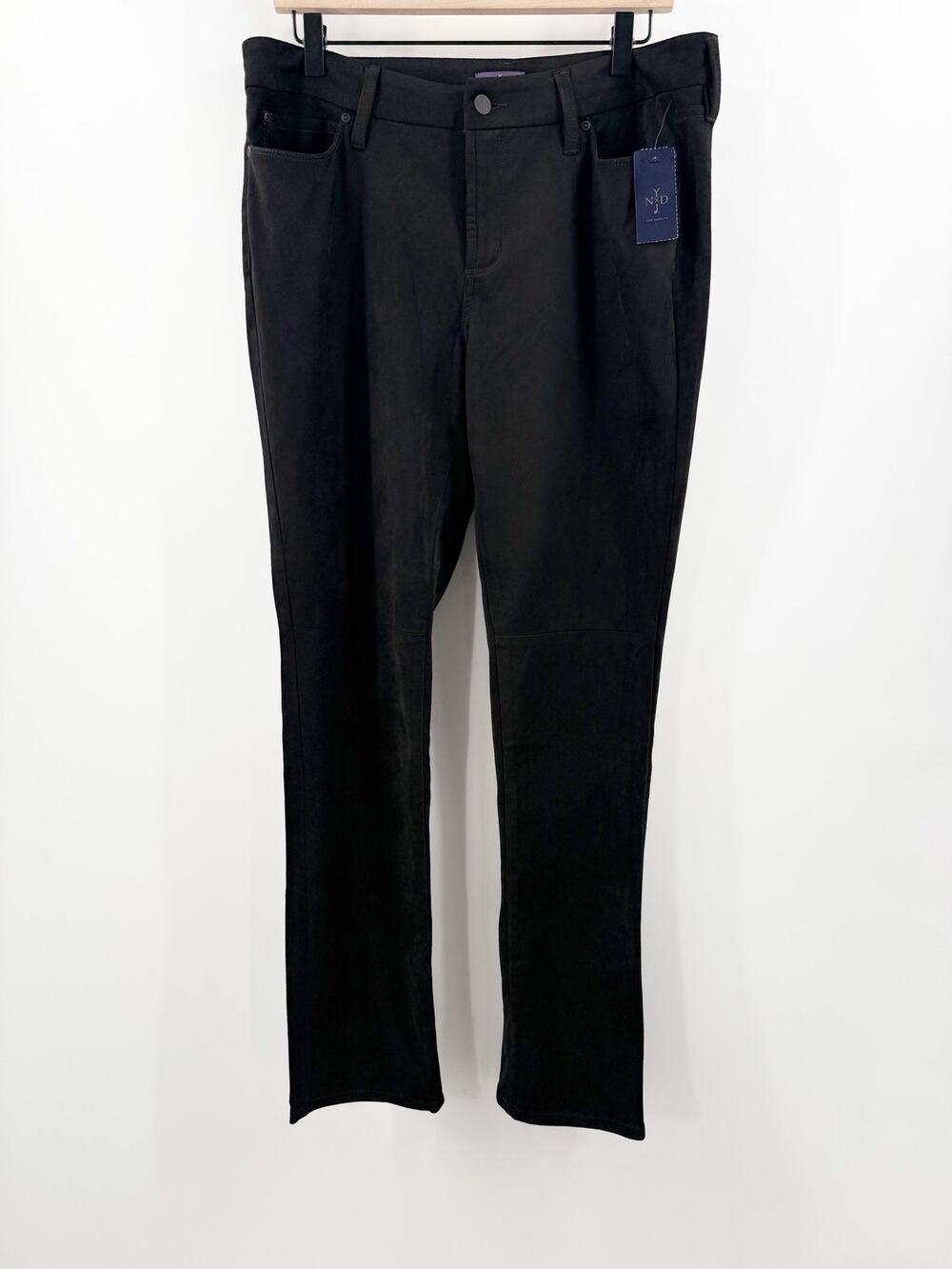 NYDJ Pants Womens SZ 12 Sheri Slim Skinny Faux Suede Lift Tuck Black Stretch NWT